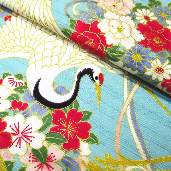 義若オリジナル激安セール柄股引き 金彩鶴と久寿玉(浅葱色・水色)